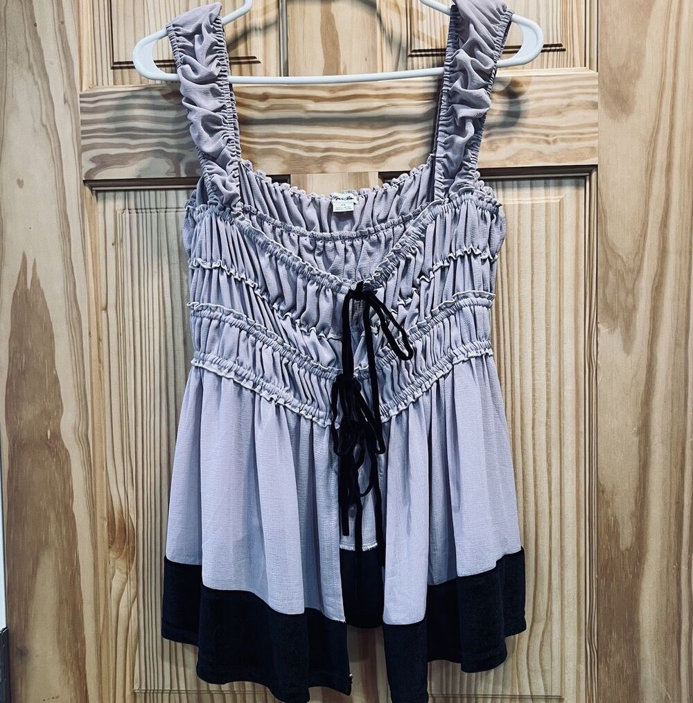 Kimchi Blue Women's Medium Smocked Cami Top Whimsygoth Fairycore Purple Black